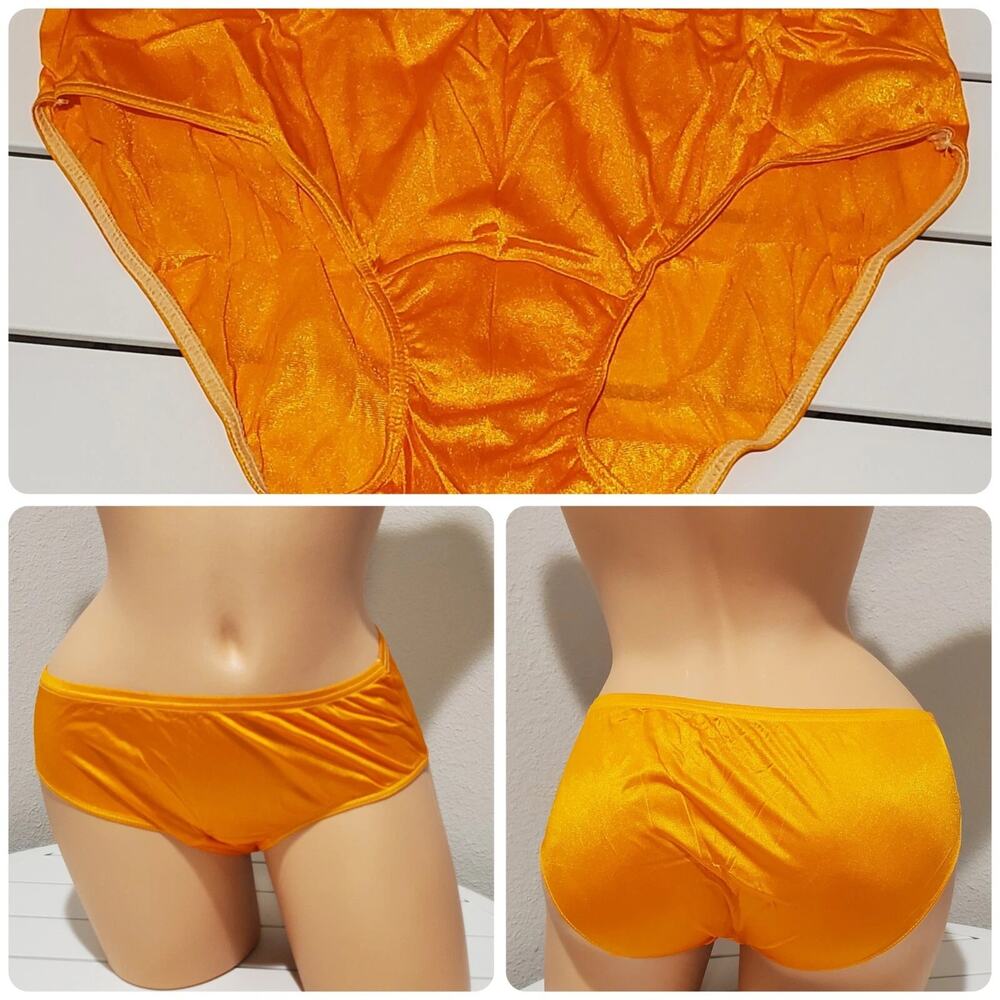 Shadowline 11032 Bikini Panty Shiny Nylon Full Cut Silky Orange Shock